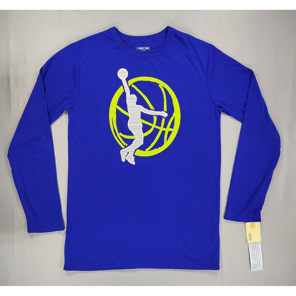 Cherokee Boys Sleepwear Pajama Top XL 16/18 Blue Long Sleeve Basketball Shirt
